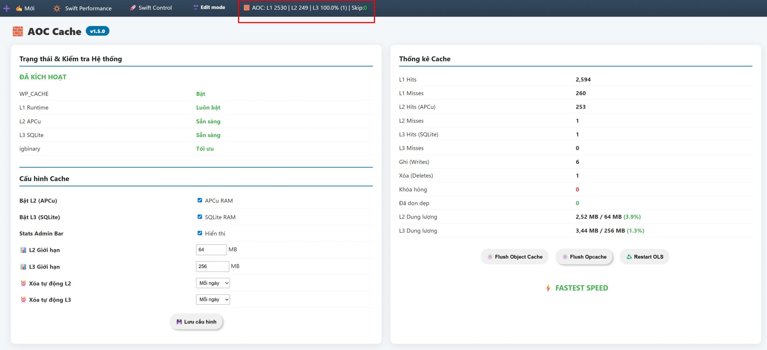 AOC Cache: Tăng Tốc WordPress Siêu Nhanh Với Hybrid Cache (APCu + SQLite)